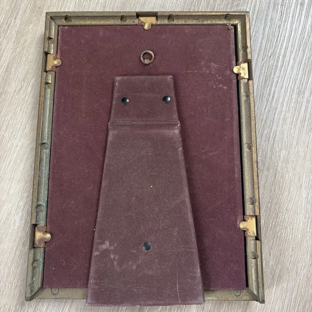 Vtg Ornate Green Bronze Patina Metal Leaf Vine Picture Frame 4x6 Tabletop Velvet